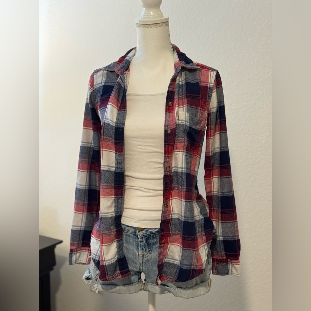 American Eagle Red and Blue Plaid Flannel